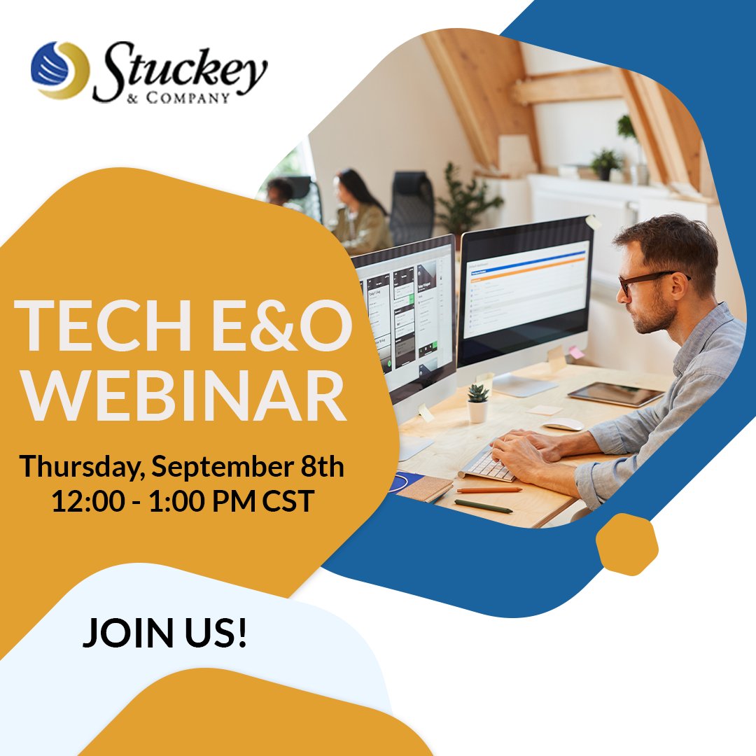stuckeyco's tweet photo. Are you interested in Tech Errors and Omissions? Join us to learn about overcoming E&amp;O objections, the anatomy of tech E&amp;O coverage, claim scenarios and more! We will also have our underwriter on the session to answer any questions.

Register: https://t.co/yZmJcPx8H1 https://t.co/KE3ZtDMm9q