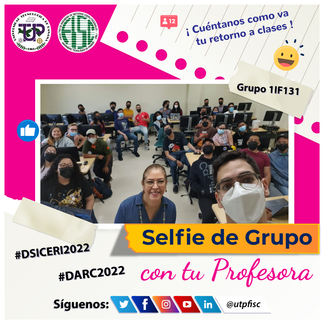 utpfisc's tweet photo. Selfie de Grupo: Profesora Amarilis Alvarado de Araya, con su grupo 1IF131 del departamento #DARC2022 #DSICERI2022.
¡Toma tu selfie, súbela en redes y etiquétanos!
@utppanama
#utp #utppanama #utp2022 #utp22 #utpfisc #fisc #fisc2022 #fisc22 #sistemas #tecnológica https://t.co/AwlRdVISYM