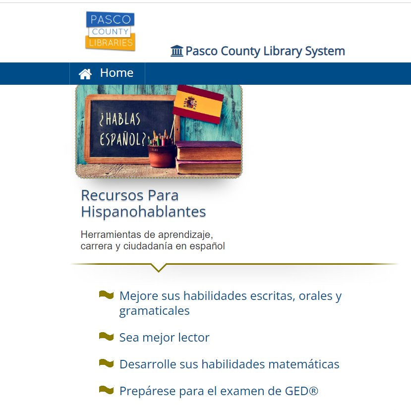 pascoenespanol's tweet photo. Uno de los servicios gratuitos de la librerías del condado de Pasco es “Learning express”. En la parte de abajo de la pagina encontrara informacion para Hispano hablantes. 

 https://t.co/sEIXYZAPC6 https://t.co/OiTt3eu0pY