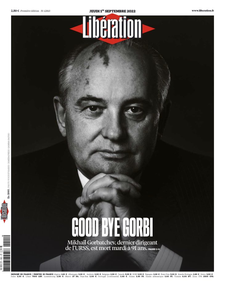 libe's tweet image. À la une de @libe jeudi : 

⚫️ Good bye Gorbi 

journal.liberation.fr 
#Gorbatchev