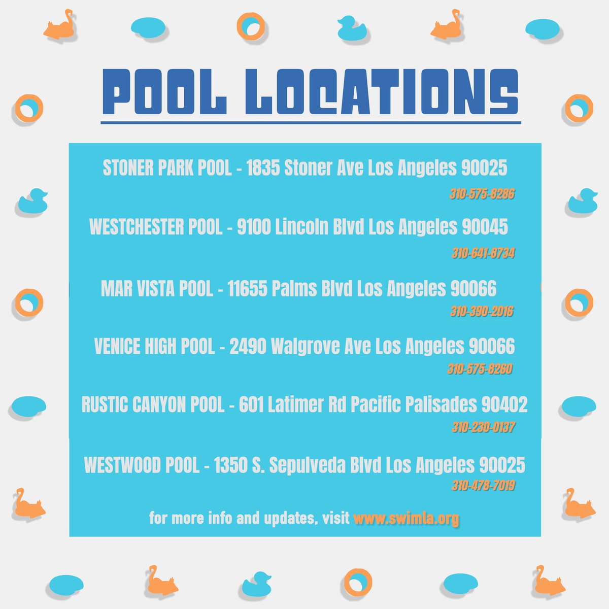 Staying safe in high heat is important. Beat the Heat at one of the City's Cooling Centers from 8/31 - 9/5. You can also visit one of the many pools available in & around CD11. For details, visit swimla.org. For updated cooling sites, visit bit.ly/3R4GQrf.