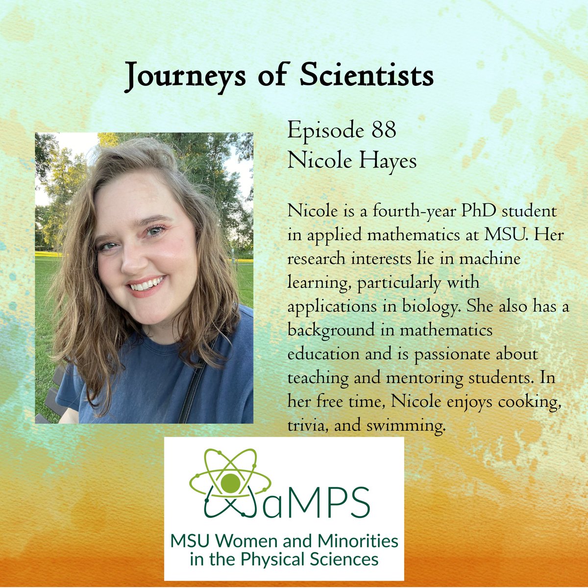 Nicole Hayes joins the Journeys of Scientists podcast this week! Listen here: anchor.fm/msuwamps/episo…