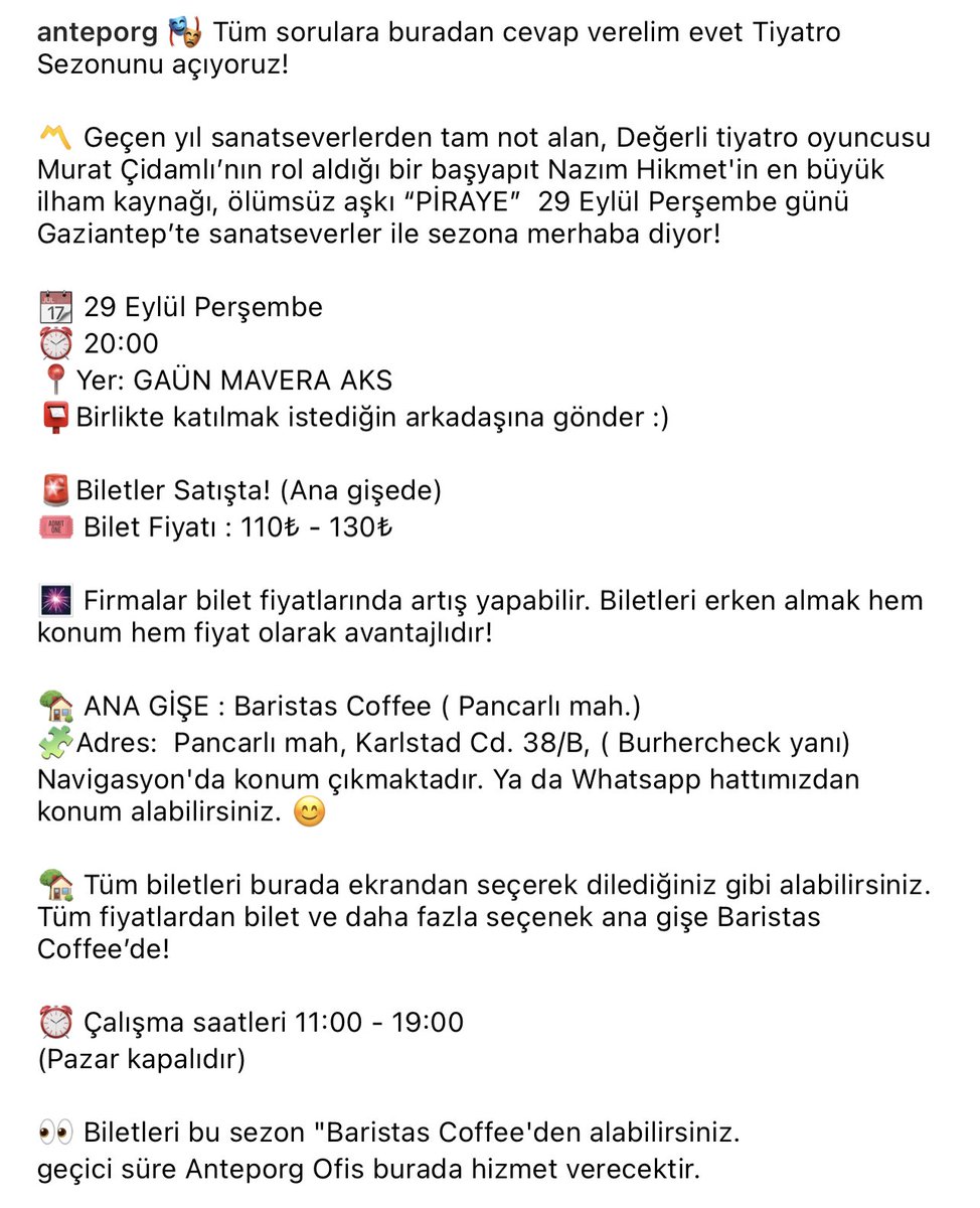 AntepOrg's tweet photo. Gaziantep Tiyatro sezonu açılıyor! 🎭 https://t.co/yHUVqUFL0A