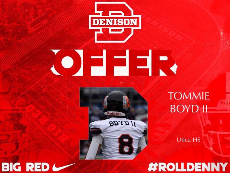 TommieB80's tweet photo. After great conversations with @CoachNBowie and @coachhatem I’m blessed to receive an offer from Denison university!! https://t.co/lFYjmmh6Z5