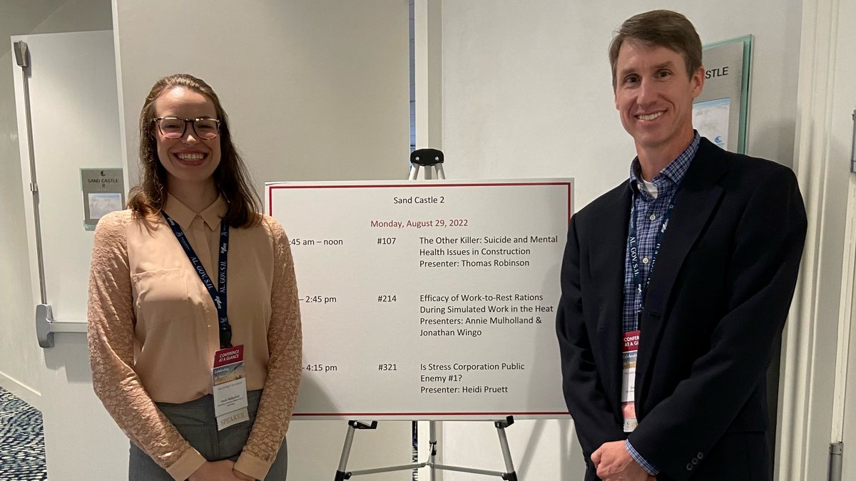 KinesiologyUA's tweet photo. Dr. Jonathan Wingo and Annie Mulholland presented research at the Alabama Governor's Safety and Health Conference this past weekend. #research #kinesiology #exercisescience https://t.co/lwSlXS1uCS
