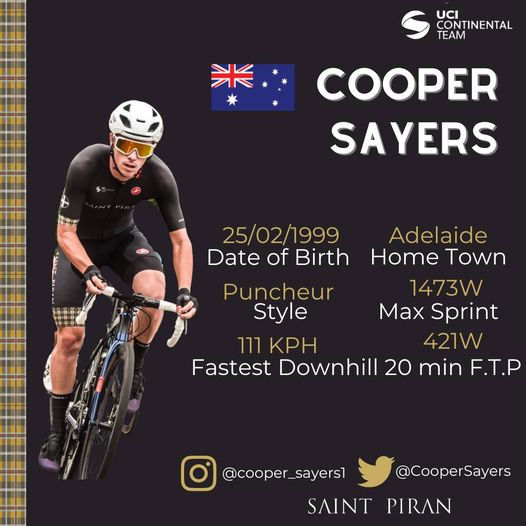 VeloUK's tweet image. Over on Facebook,the @SaintPiranTeam have revealed their second rider for the Tour of Britain, Aussie @CooperSayers  (Aussie,Aussie,Aussiel oi,oi,oi!)

He joins @AlexandarRicha2 in the six man team for the race.