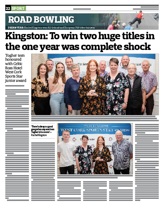 KieranMcC_SS's tweet photo. The Rachel Kingston Fan Club in Togher - and her relations in London - will be up early to pick up Thursday's @SouthernStarIRL Sport to read our interview with the latest @CelticRossHotel West Cork Sports Star Junior award winner. https://t.co/lbfPVnQAbB