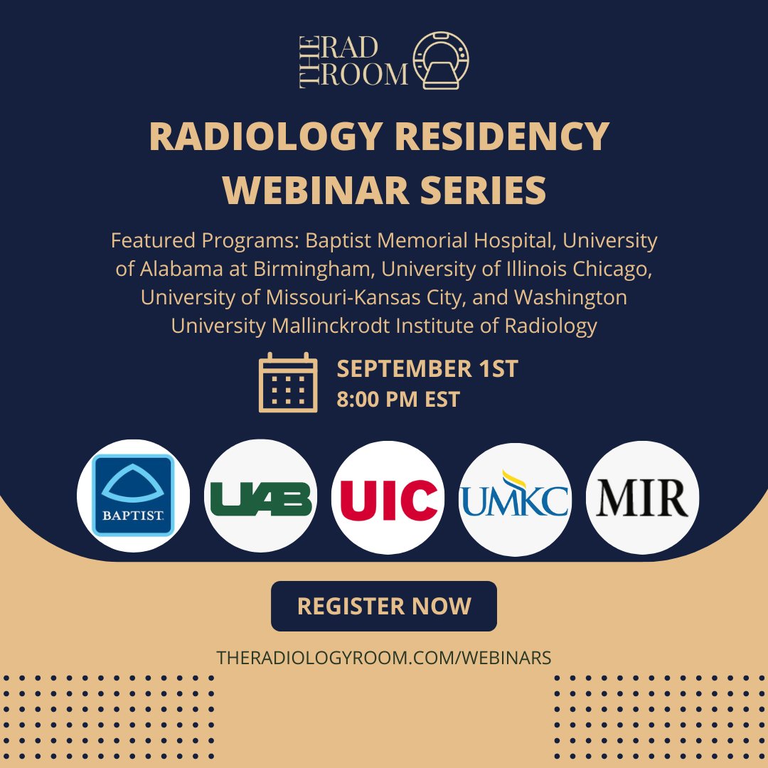 TheRadRoom (@theradroom) on Twitter photo Tune in TONIGHT at 8PM EST for another loaded session of our Residency Webinar Series! You do not want to miss this 🔥 Feat: <a href="/BaptistRads/">Baptist Memorial Radiology Residency</a>, <a href="/uabRadResidents/">UAB Radiology Residency</a>, <a href="/UIC_Radiology/">UIC Radiology</a>, <a href="/UMKCRads/">UMKC Radiology</a>, & <a href="/MIRimaging/">WashUMedMIR</a>
<a href="/skeletalrad/">Angel Gómez-Cintrón, MD, MPH</a> <a href="/amykpatel/">Amy K. Patel, MD</a> <a href="/chels2718/">Chelsea Schmitt</a> @fordja10 <a href="/rzbass_/">Rachel Zimmerman Bass</a> <a href="/KX_UICRad/">Karen Xie</a> @SurbhiTrivedi3 Tune in TONIGHT at 8PM EST for another loaded session of our Residency Webinar Series! You do not want to miss this 🔥 Feat: <a href="/BaptistRads/">Baptist Memorial Radiology Residency</a>, <a href="/uabRadResidents/">UAB Radiology Residency</a>, <a href="/UIC_Radiology/">UIC Radiology</a>, <a href="/UMKCRads/">UMKC Radiology</a>, & <a href="/MIRimaging/">WashUMedMIR</a>
<a href="/skeletalrad/">Angel Gómez-Cintrón, MD, MPH</a> <a href="/amykpatel/">Amy K. Patel, MD</a> <a href="/chels2718/">Chelsea Schmitt</a> @fordja10 <a href="/rzbass_/">Rachel Zimmerman Bass</a> <a href="/KX_UICRad/">Karen Xie</a> @SurbhiTrivedi3