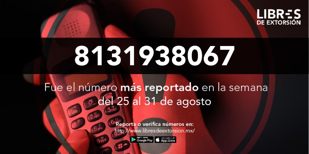 CicReynosa's tweet photo. 🛡️Libres de Extorsión

⚠️¡Atención! Si recibes una llamada del siguiente número: 8131938067
❌Cuelga,🚫bloquea📲y reporta en Libres de Extorsión

▪ Modus Operandi
Exigen dinero diciendo que pertenecen a un grupo delictivo.

▪ Lada de NL

Ayuda al CIC en https://t.co/dpNEFqjNOm https://t.co/pqT4rtlIMf