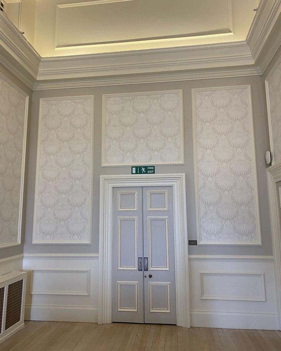 dgddecorating's tweet photo. Finished installing @farrowandball Lotus Wallpaper in @TudorHallSchool Ballroom https://t.co/GOqo6JryXh