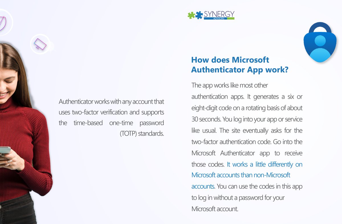 SynergySEC's tweet photo. Microsoft Authenticator App is another of the #ModernAuthentication 🔒technologies, which offers you a wide range of flexible multi-factor authentication methods, such as text messages, calls, biometrics, and unique access codes.
#WeAreSynergy #MicrosoftAuthenticato https://t.co/iZ3ip3ldUH