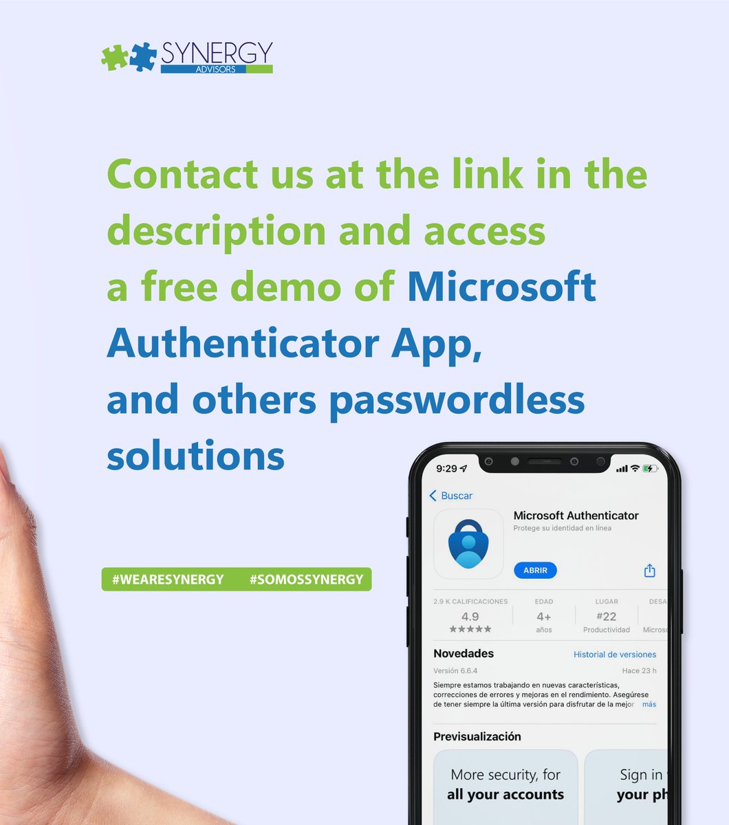 SynergySEC's tweet photo. Microsoft Authenticator App is another of the #ModernAuthentication 🔒technologies, which offers you a wide range of flexible multi-factor authentication methods, such as text messages, calls, biometrics, and unique access codes.
#WeAreSynergy #MicrosoftAuthenticato https://t.co/iZ3ip3ldUH