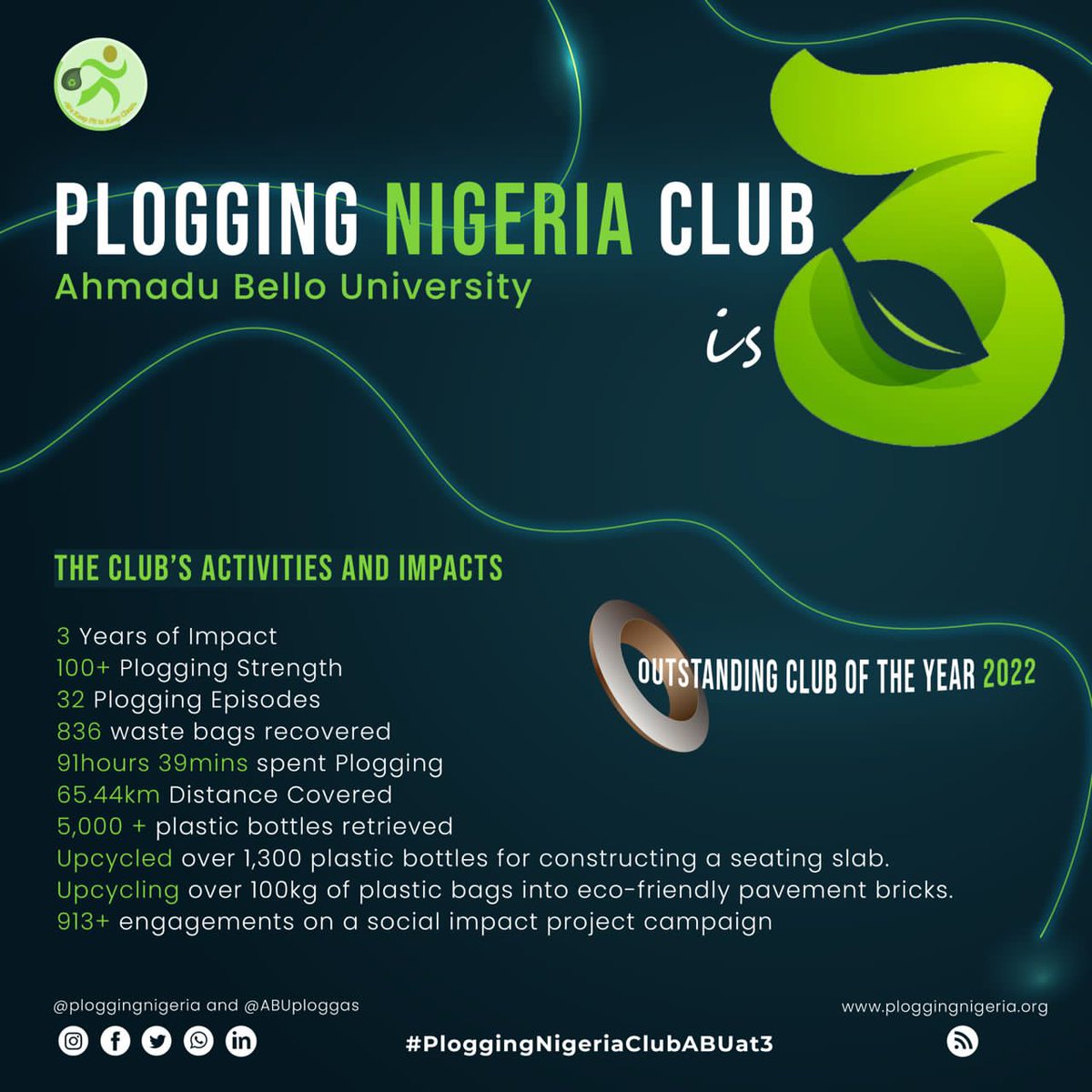 ploggingnigeria's tweet photo. Happy Anniversary to all our Ploggas at Plogging Nigeria Club ABU! 🎉🎉🎉

Amazing Club with amazing doings.🙌

A true inspiration to us all.🙇

To more sustainable years of wins and impact. 💪🥂

#PloggingClubABU
#PloggingClubABUat4
#Ploggingversary
#PloggingNigeria https://t.co/51E0rsIbAU