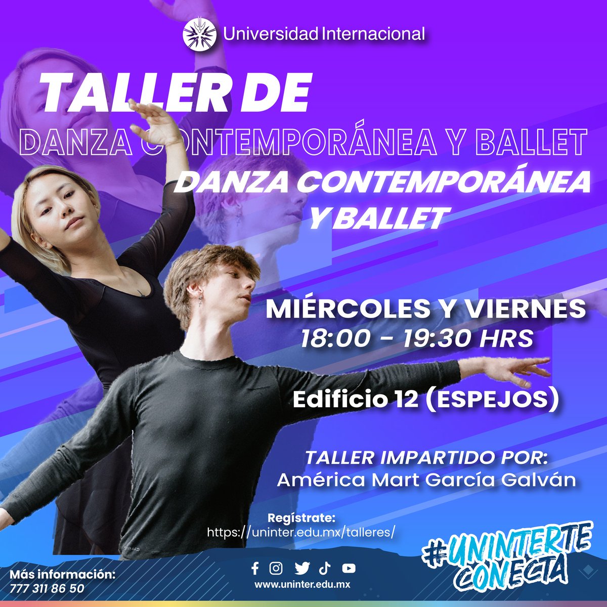Uninter_Cuerna's tweet image. #ComunidadUninter potencializa tu talento y tus habilidades para convertirte en el mejor bailarín.🩰
🗓️: Miércoles y Viernes 🕜: 18:00-19:30 horas.
¡Regístrate hoy mismo en:uninter.edu.mx/talleres/! 👯
#UninterTeConecta con los mejores talleres. 🏁