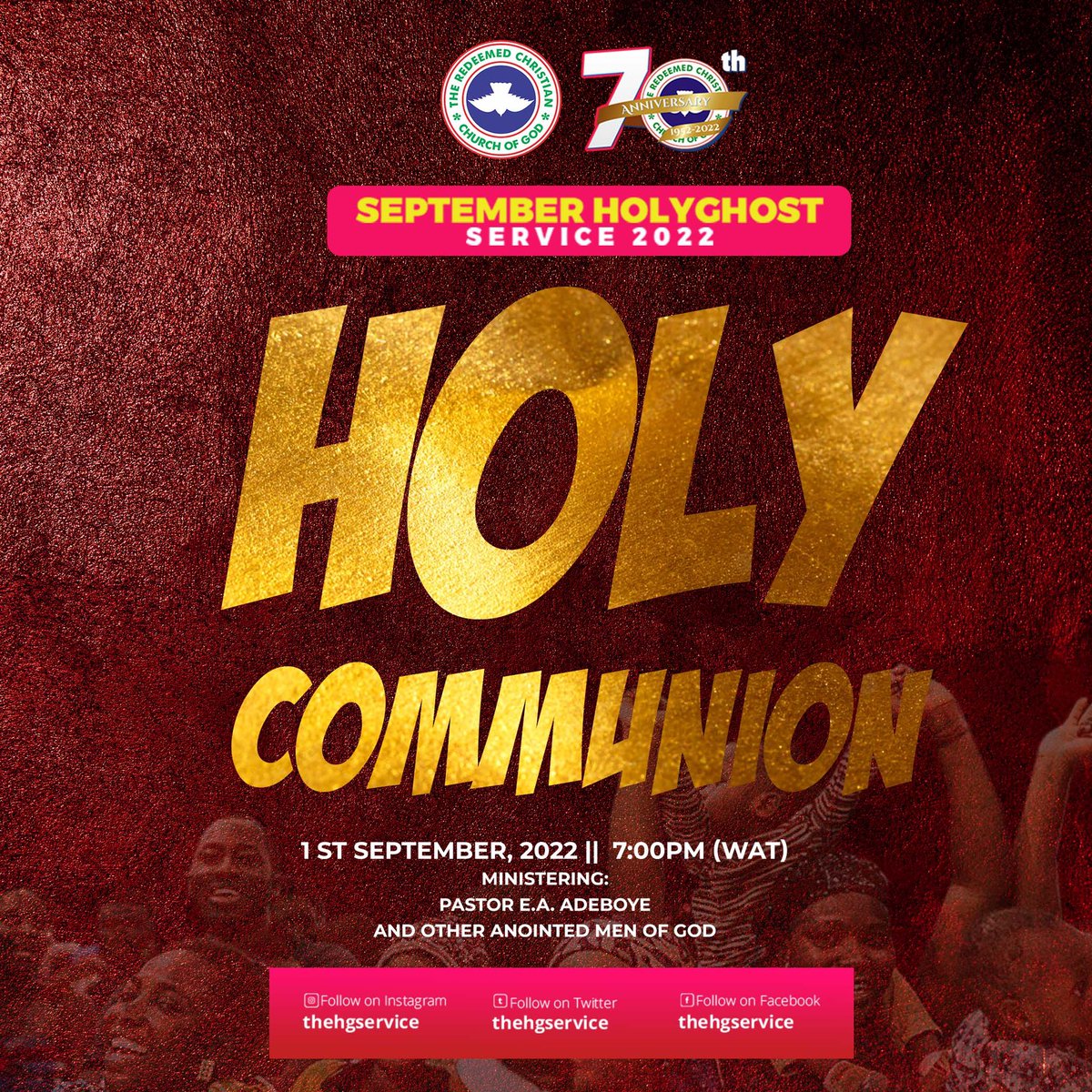 PastorEAAdeboye's tweet photo. God has prepared a meal that will seal the covenant He has with us.
Join us for the September 2022 Holy Communion Service tomorrow by 7pm prompt.
It’s going to be a meal that you will remember for good for the rest of your life.
Don’t miss it!
#CovenantKeepingGod https://t.co/oWfG1yXBFH