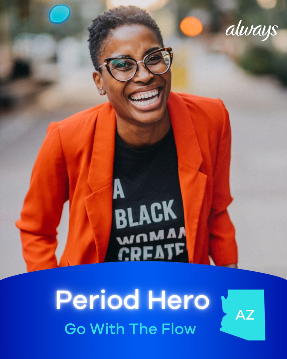 Always's tweet photo. Meet our #PeriodHero Demetra Presley, Executive Director of Go With The Flow in Arizona. Passionate about period poverty, Demetra and dedicated volunteers have provided free period products to nearly 50K students &amp; community members across the state since 2018! https://t.co/7hJEBaYhpD