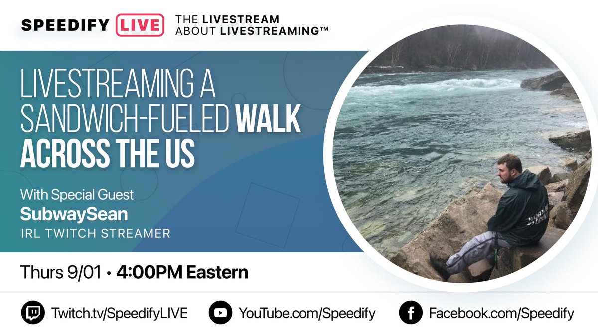 speedify's tweet image. Our first stream of September, @SubwaySean1  presently in Colorado, is #streaming his Coast to Coast trek eating only @SUBWAY items.  He began in Spring &amp;amp; plans to finish in Autumn.  Watch #LIVE to talk with him.  
Twitch:  twitch.tv/speedifylive
YouTube: youtube.com/watch?v=ne4zKJ…