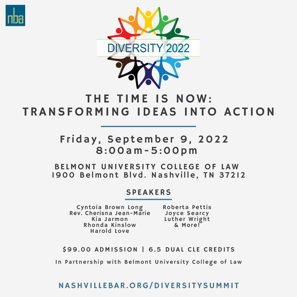 TBA Young Lawyers Division (@tbayld) on Twitter photo The TBA Young Lawyers Division <a href="/tbayld/">TBA Young Lawyers Division</a> is proud to be a sponsor of the <a href="/NashvilleBar/">Nashville Bar Association</a> Association's 2022 Diversity Summit, set for Sept. 9 at <a href="/BelmontLaw/">Belmont Law</a>. Come be part of the discussion! The TBA Young Lawyers Division <a href="/tbayld/">TBA Young Lawyers Division</a> is proud to be a sponsor of the <a href="/NashvilleBar/">Nashville Bar Association</a> Association's 2022 Diversity Summit, set for Sept. 9 at <a href="/BelmontLaw/">Belmont Law</a>. Come be part of the discussion!