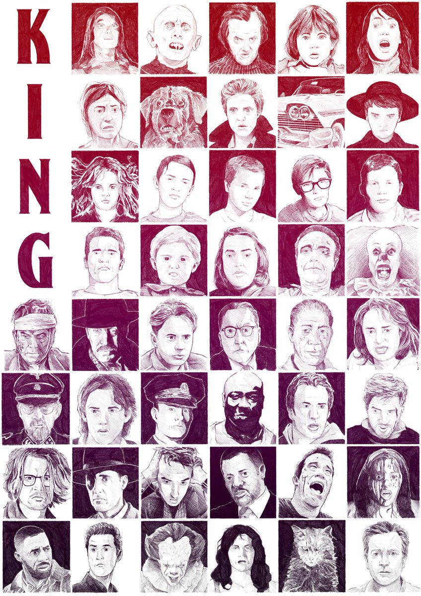 Cooke8008's tweet photo. Kingly adaptations! Didn’t take much prompting from @adampgosling from @bots_podcast to do this one.
.
@StephenKing 
#stephenking #adaptation #movieadaptation #books #movies #movieart #fanart #illustration #digitalart #theshining #it #salemslot #thedarktower https://t.co/gVlrr8Lf96