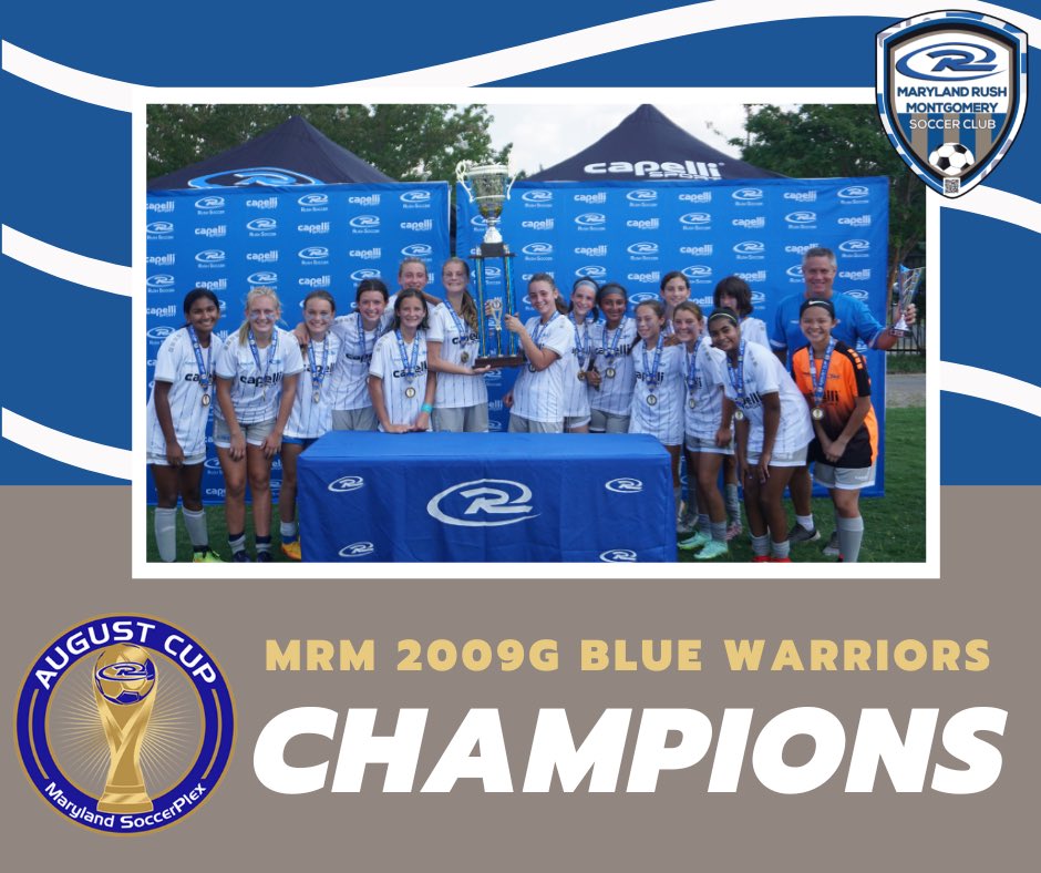 mrmsoccer's tweet photo. Huge CONGRATULATIONS to our 2009G Blue, 2010G Blue, &amp; 2011G Blue Warriors &amp; Coaches Jeff Rohrman, Allison Diaz, &amp; Cesar Avelar for winning #AugustCup.

We're insanely proud of how hard you've all worked to reach this level &amp; can’t wait to see what’s next!#soccerfamily #ruid https://t.co/xLlXMwn0BW