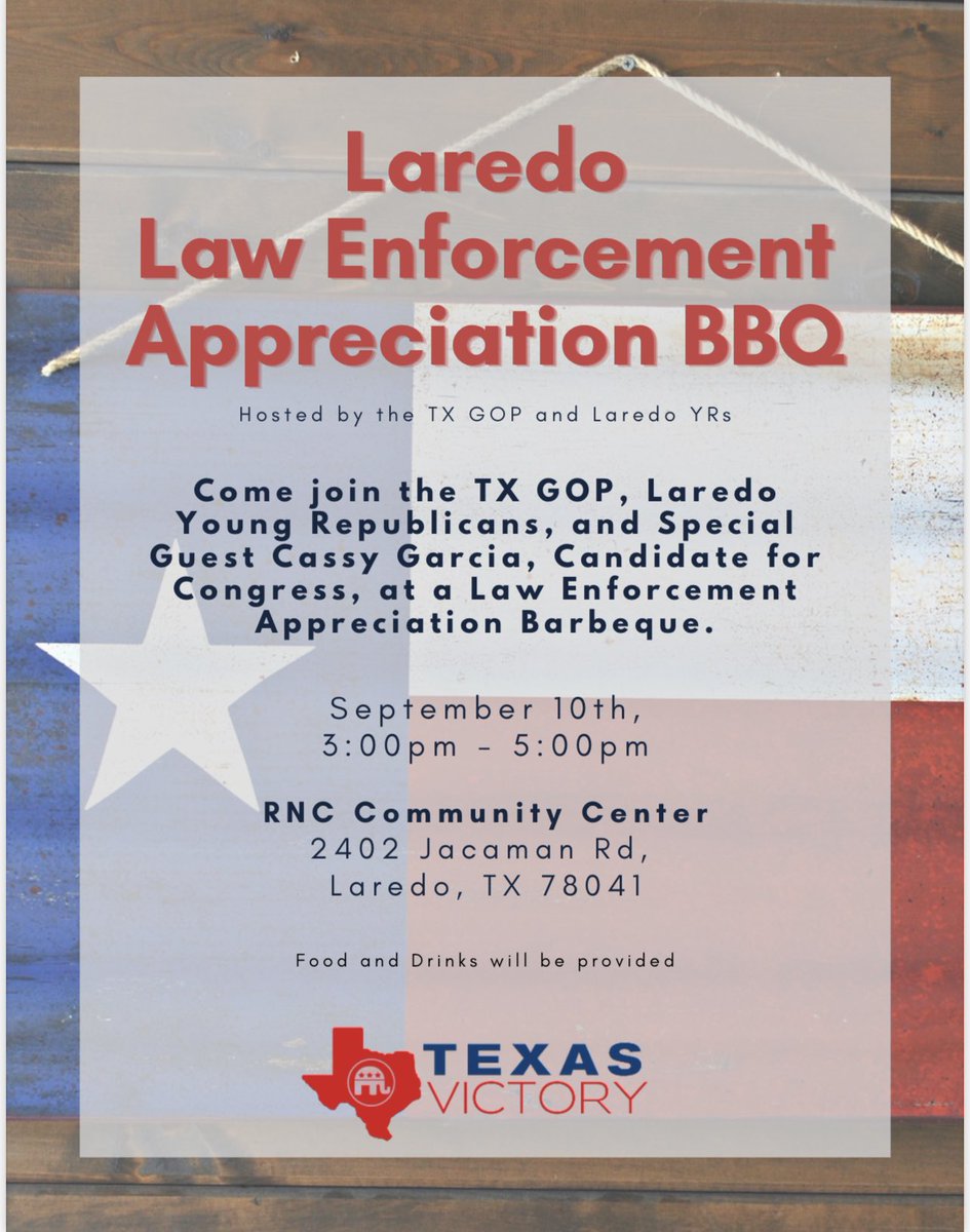 HCCWebbCounty's tweet photo. Join us on September 10th for a much needed L.E.O Appreciation BBQ w/ special guest @CasandraLGarcia! Come on down &amp; enjoy some delicious food, great music &amp; come together to show our under appreciated officers some much needed love ❤️ RSVP here https://t.co/R7bNfNs7tr https://t.co/NKo2yIHMZF