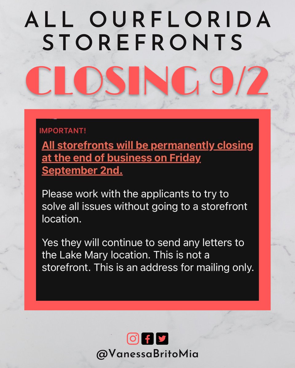 VanessaBritoMia's tweet photo. .@Our_FL_Relief Storefronts Will Permanently Close on September 2nd.
They have not made an official announcement, but have updated their website.
If you need to request a check be reissued, look out for my next post.
#RentalAssistance #OurFlorida #COVID19 https://t.co/Hokami6NFC