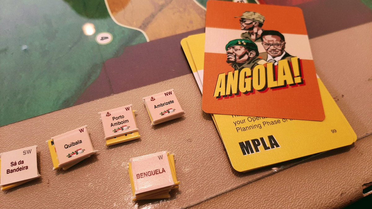 RobFactor's tweet image. It begins. @MultiManPub&apos;s Angola with 3 wily opponents: @MeepleLady @SobhiYoussef2 and @HBuchanan2 with overwatch provided by @Bublublock. FLNA starting positions *highly* dangerous to Cabinda.