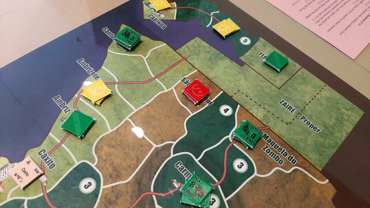 RobFactor's tweet image. It begins. @MultiManPub&apos;s Angola with 3 wily opponents: @MeepleLady @SobhiYoussef2 and @HBuchanan2 with overwatch provided by @Bublublock. FLNA starting positions *highly* dangerous to Cabinda.