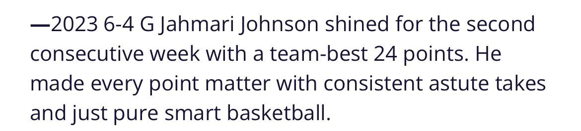 🚨 Player Spotlight <a href="/Buckets23Jah/">Jahmari Johnson</a> 🚨

2023 6’4 G Jahmari Johnson continues to impress after a strong summer. Now in <a href="/thehoopvibe/">ᴊᴀᴋᴇ ᴘᴇʀᴘᴇʀ</a> Fall League matching up with some of the top teams in state doing the same. 
Fall League Mix-
youtu.be/byliVykjy8c