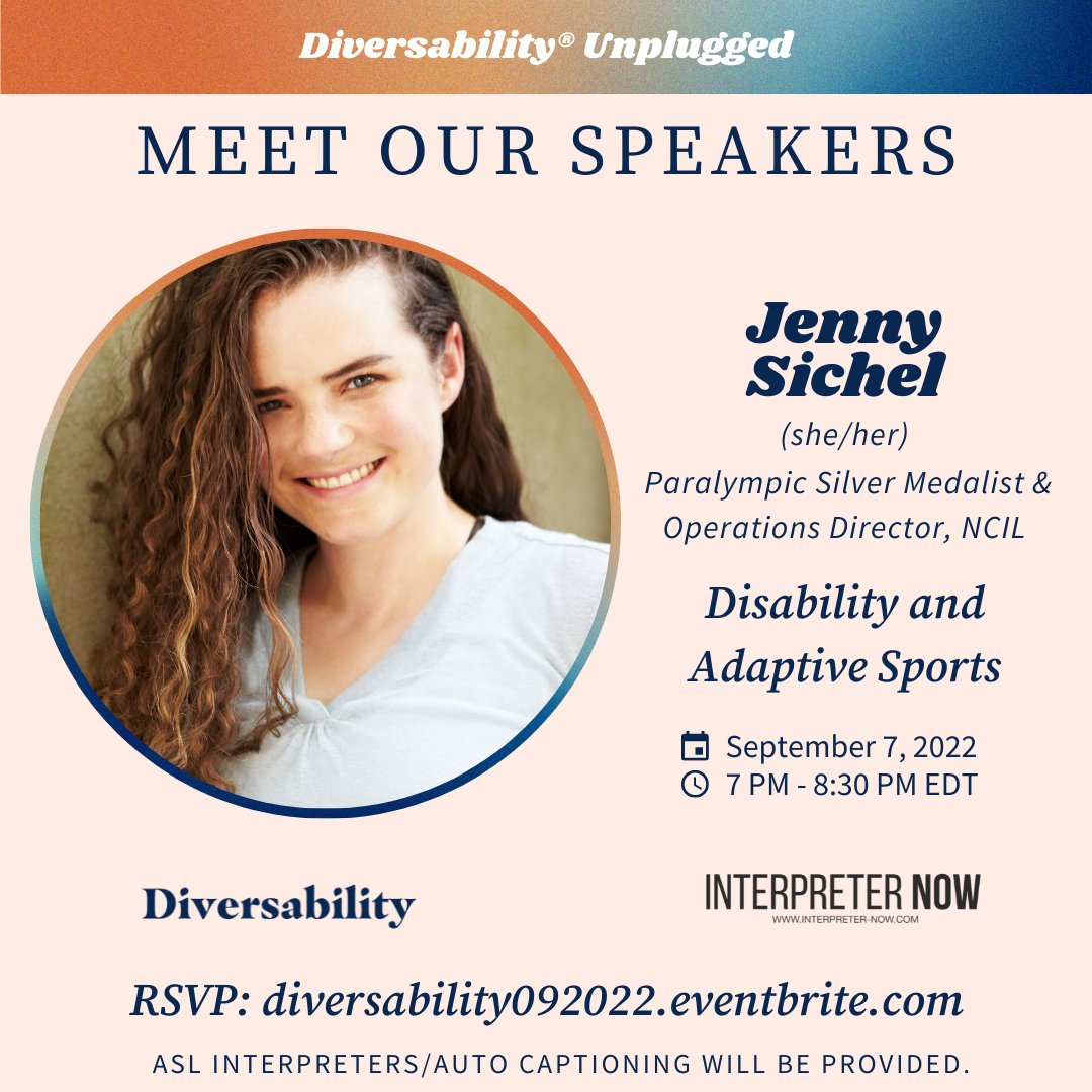 Diversability's tweet photo. Join us on Wednesday, Sept 7 from 7 pm - 8:30 pm ET for Diversability Unplugged: Disability &amp; Adaptive Sports. We will dive into the world of Adaptive Sports with a panel discussion amplifying the lived experiences of several adaptive athletes.

Caption cont'd in comments https://t.co/VgabgLPxaP