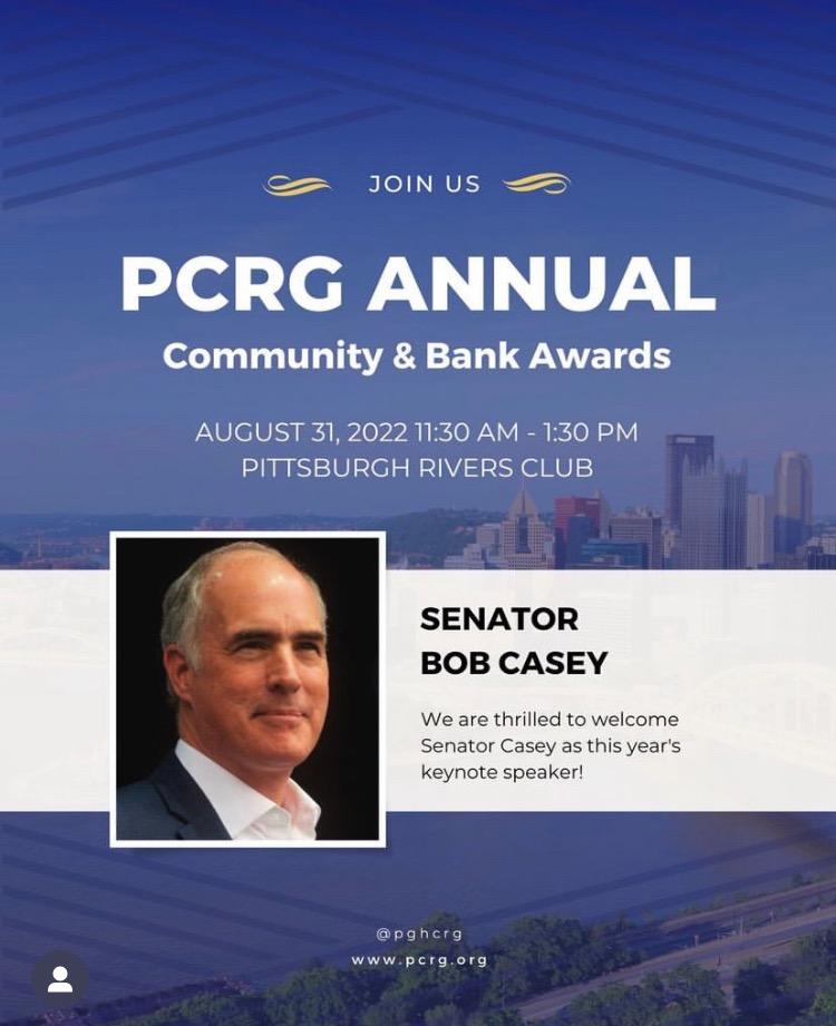 NWWPA_'s tweet photo. Our CEO and @PghCRG board member Colin Kelley catching up with keynote speaker @SenBobCasey at PCRG's Annual Community &amp; Bank Awards https://t.co/4xMSszczJW