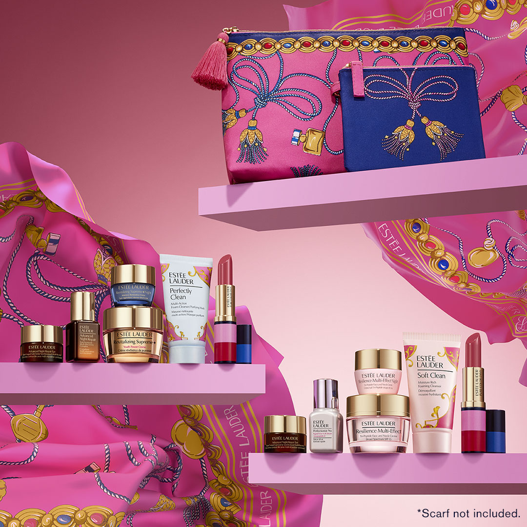 Available with your eligible Estée Lauder purchase – a vintage scarf print bag filled with your choice between some of our skincare and makeup favorites! ✨ Shop now: estee.cm/3CQXbey (See details, available while supplies last).