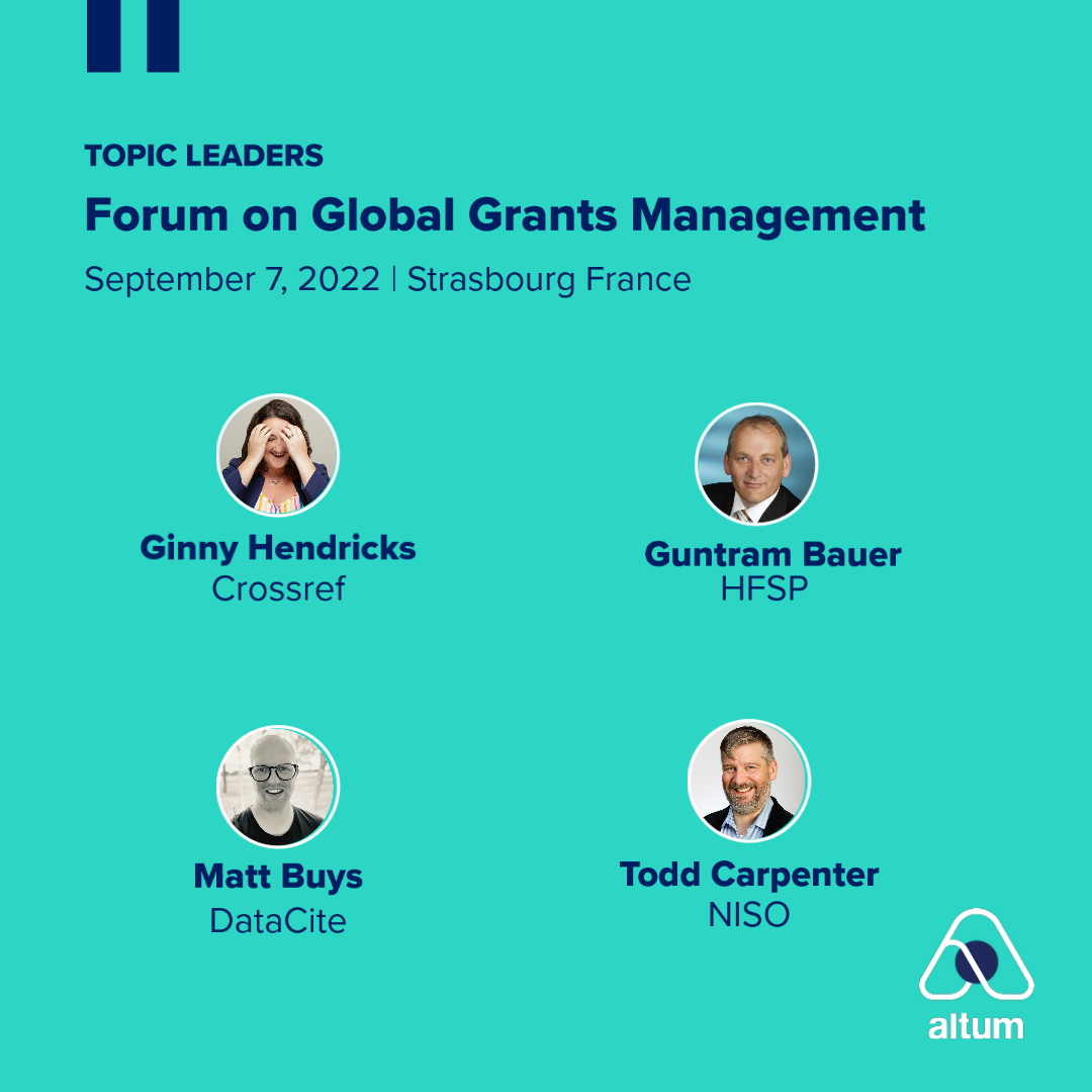 proposalcentral's tweet photo. Thrilled to have these industry experts as our topic leaders at next week's Forum on Global Grants Management - Merci! Guntram Bauer, @HFSP | @TAC_NISO, @NISOInfo | @GinnyLDN, @CrossrefOrg | Matt Buys, @datacite - #openscience #grantoutcomes #collaborativefunding https://t.co/q71fqPIxo6