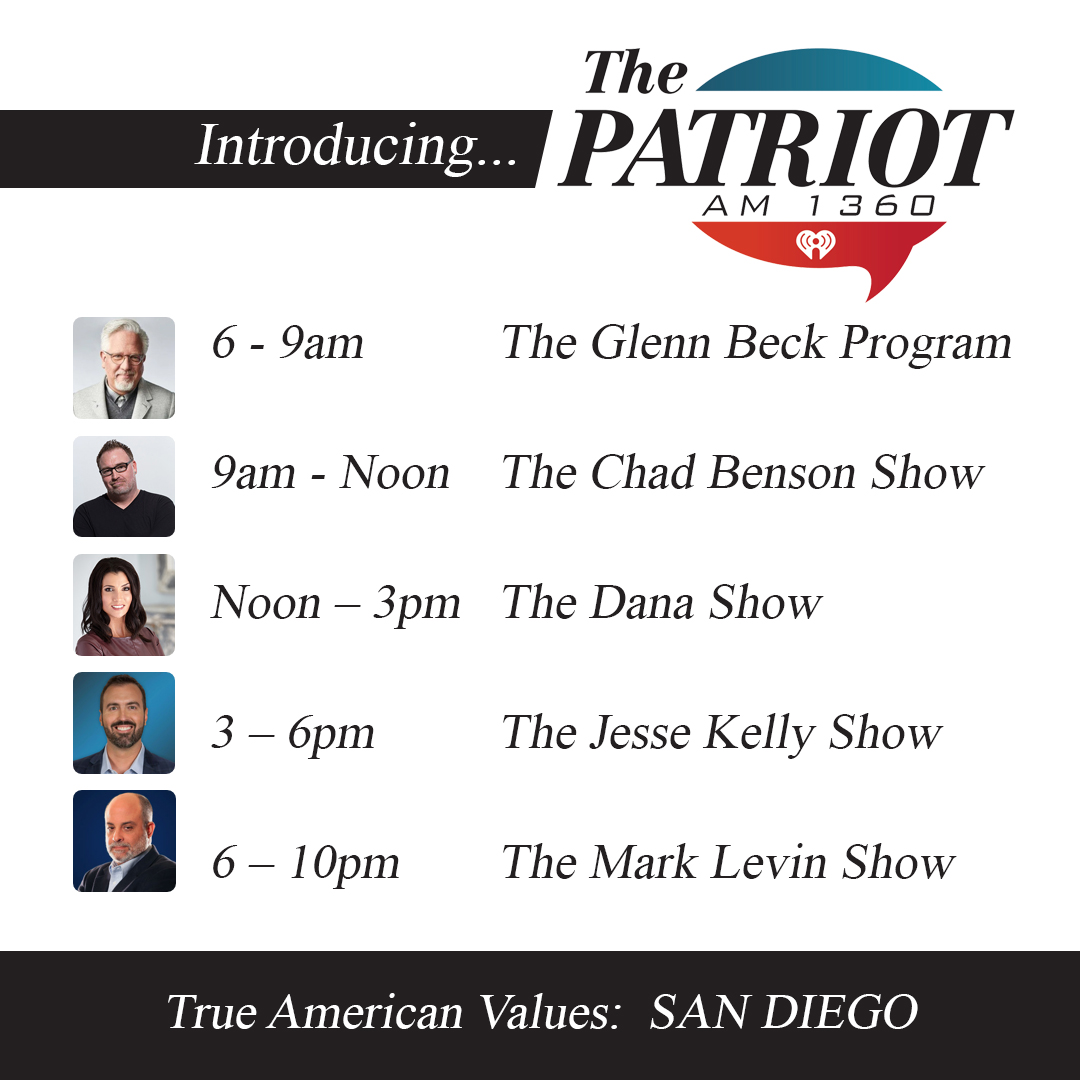 Patriot1360's tweet photo. We are excited to announce that AM 760 is moving to The Patriot 1360 AM. 

The Patriot 1360 AM will bring True American Values to San Diego listeners 
with a lineup of nationally renowned, conservative talk shows.  

Starting tomorrow at 1360 AM or at https://t.co/iywrBMhzUB https://t.co/G6SDz8UZiD