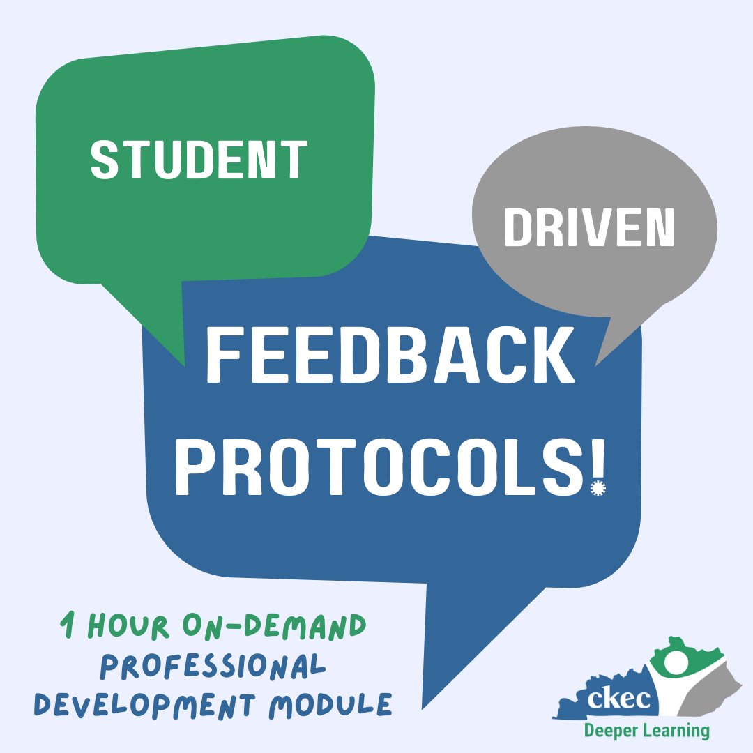 CKYEC's tweet photo. This self-paced, on-demand PD module explores student driven feedback protocols to aid students in giving and receiving feedback. Go to https://t.co/y1y2L4yIAl and click On-Demand Modules. #KYDL #feedbackprotocol #InnovateLearning https://t.co/mcIyTMerbJ