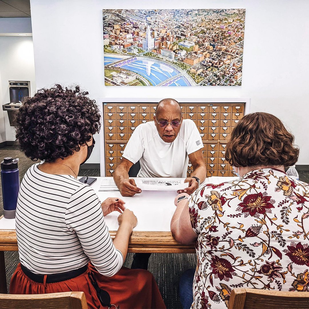 columbuslibrary's tweet photo. Staff with our Local History &amp; Genealogy department recently sat down with Pulitzer Prize-winning columnist and author Eugene Robinson! He was in town wanted to research more of his family's history! https://t.co/wuFOLKVMnO