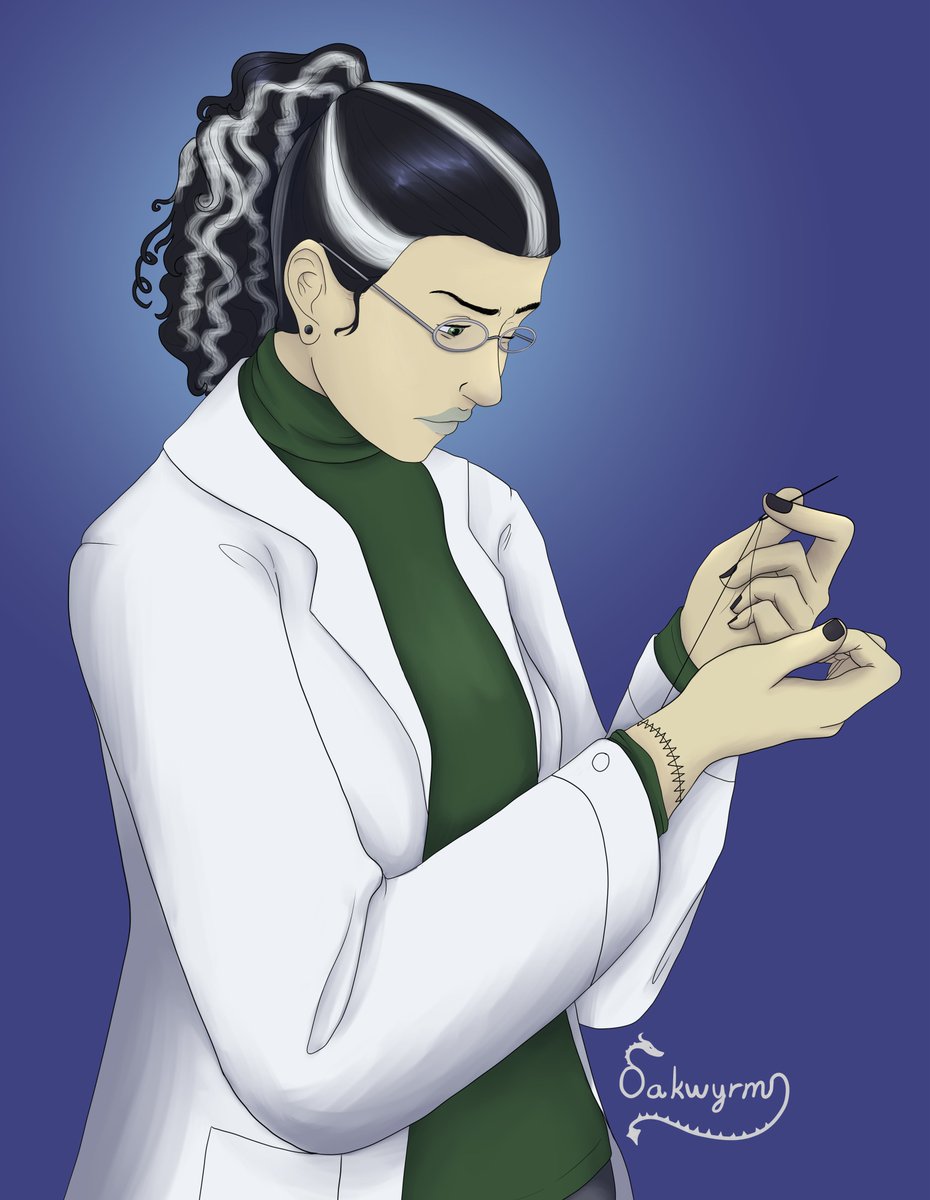 Quick little thing of another one of my cryptid OCs, this time it's Dr Vittoria Armati patching herself up.