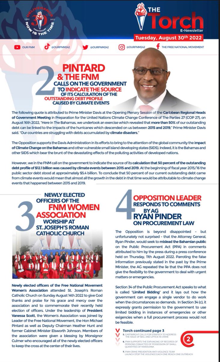 PintardMP's tweet photo. It's a pleasure to share this month's FNM newsletter. It highlights some of the inter-workings of our party as we celebrate 30 years since our historic 1992 victory and some of our concerns with the present administration. https://t.co/e3NWWGqRR7