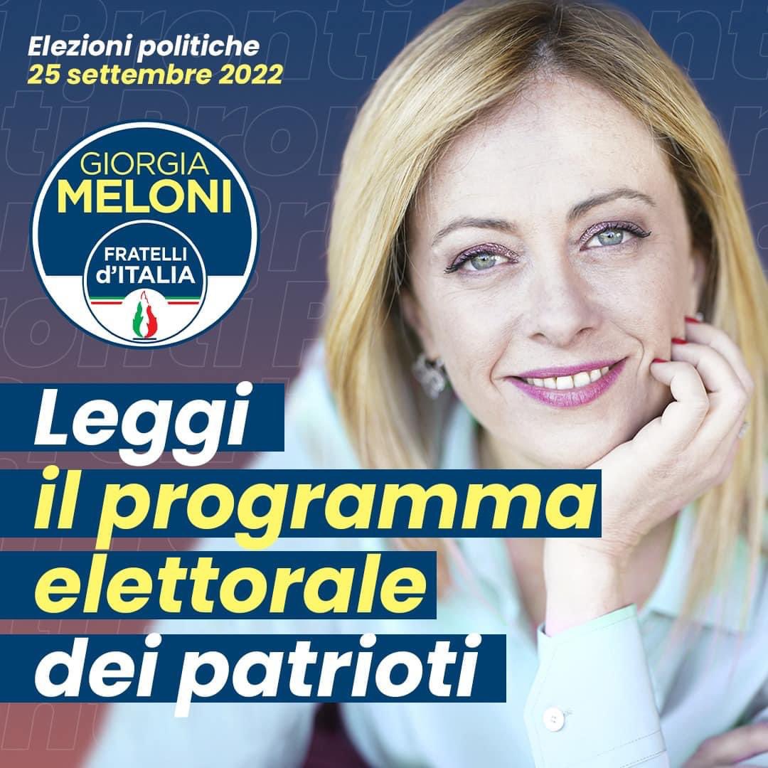 🔵 <a href="/GiorgiaMeloni/">Giorgia Meloni</a>:In queste settimane abbiamo assistito a montature e mistificazioni di ogni tipo sui nostri punti programmatici. Da oggi ciascuno di voi può consultare il vero programma elettorale di <a href="/FratellidItalia/">Fratelli d'Italia 🇮🇹</a> 

➡️ bit.ly/3AE7vnA