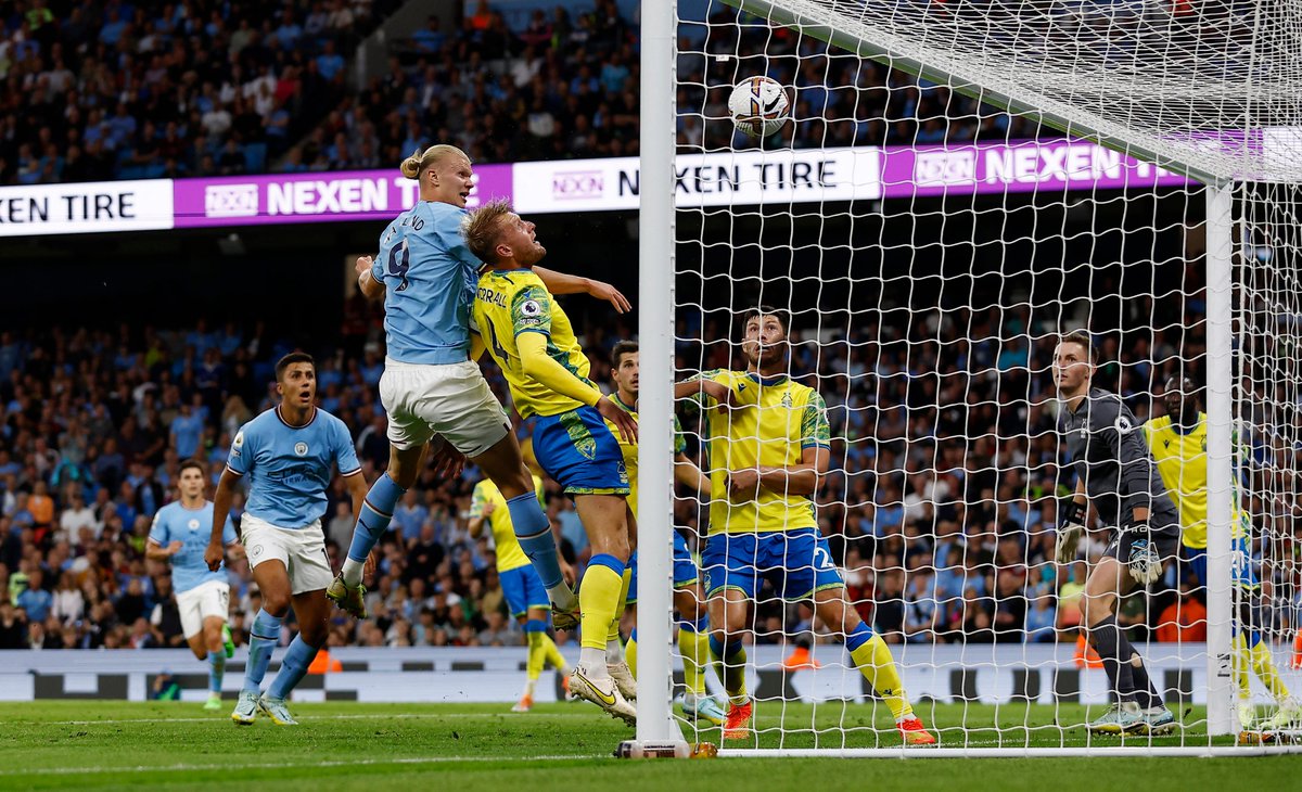 premierleague's tweet photo. Erling Haaland is taking the #PL by storm! ⚡️

Nine goals (so far!) in his first five matches, including two hat-tricks!

@erling | @ManCity | #MCINFO https://t.co/fU4cieuGU2