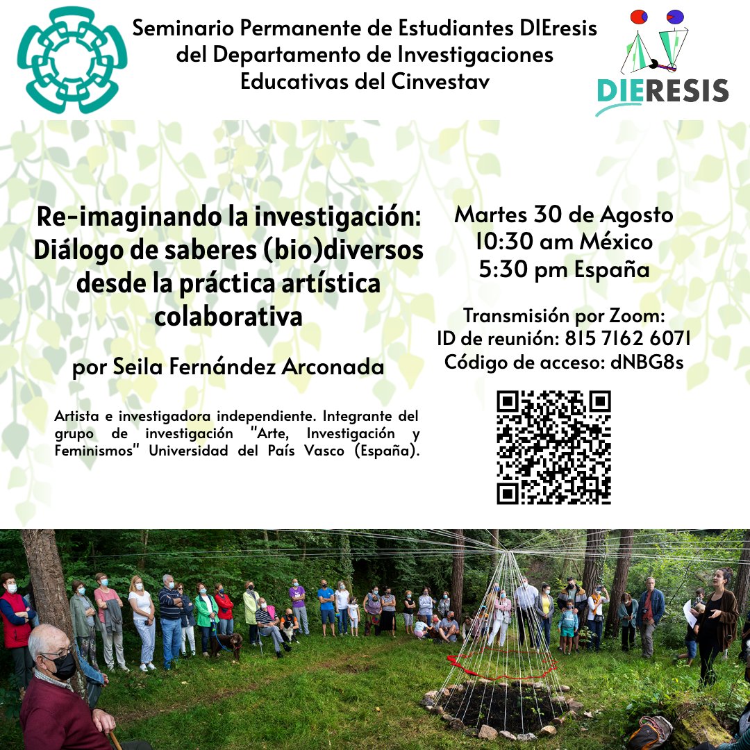 Seila_Fdz's tweet photo. Ayer tuve el gran honor de ser la primera ponente externa al grupo de #investigación en el #SeminarioPermanente de estudiantes #DIEresis del Departamento de #InvestigacionesEducativas #Cinvestav #Mexico #PracticaArtistica #DialogodeSaberes Muchísimas gracias! https://t.co/DkmdBTaZGq