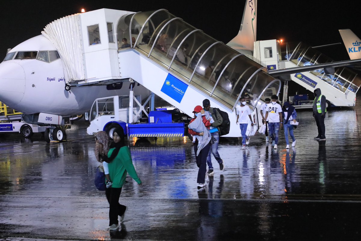 RwandaEmergency's tweet photo. The 11th group of 101 asylum seekers evacuated from Libya have safely arrived in Rwanda. They are from five nationalities: Eritrea 49, Sudan 39, Somalia 10, Ethiopia 2 and S.Sudan 1. They’ll be accommodated in Gashora Transit Center that hosts other evacuees who arrived before. https://t.co/M5w6mYo37i