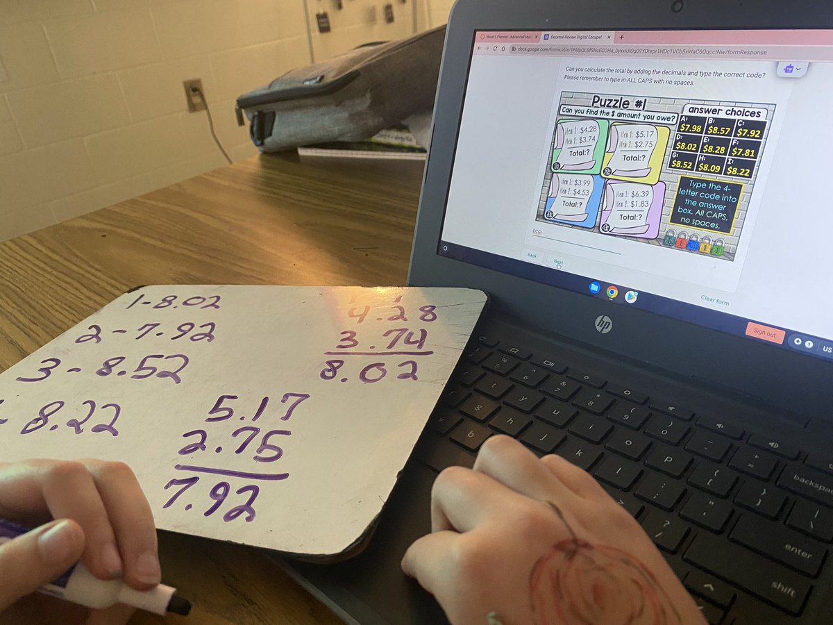 MrsJohnsonCMS's tweet photo. Decimals Digital Escape Room using productive language to comprehend math processes @CreeklandMS @CherokeeSchools #SIOP @candice_ESOL https://t.co/S7fasbvHuI