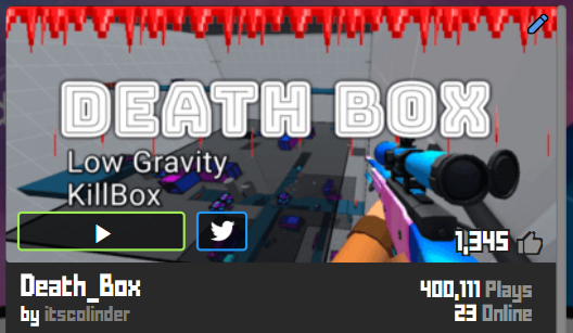 itscolinder's tweet photo. Death Box hit 400,000 plays.  

Thats it.  Thats the tweet.

#krunker #notamapmaker #notacontentcreator #mmokgomd https://t.co/rYJr9zBbpg