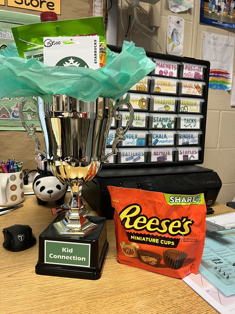 MrsDeGraffWPE's tweet photo. What a great Wednesday surprise! I was out last week with Covid so I had no idea I won a trophy at the staff meeting!! Nothing makes me happier than connecting with my kiddos ❤️ #KidConnection https://t.co/pCHBe8q1O0