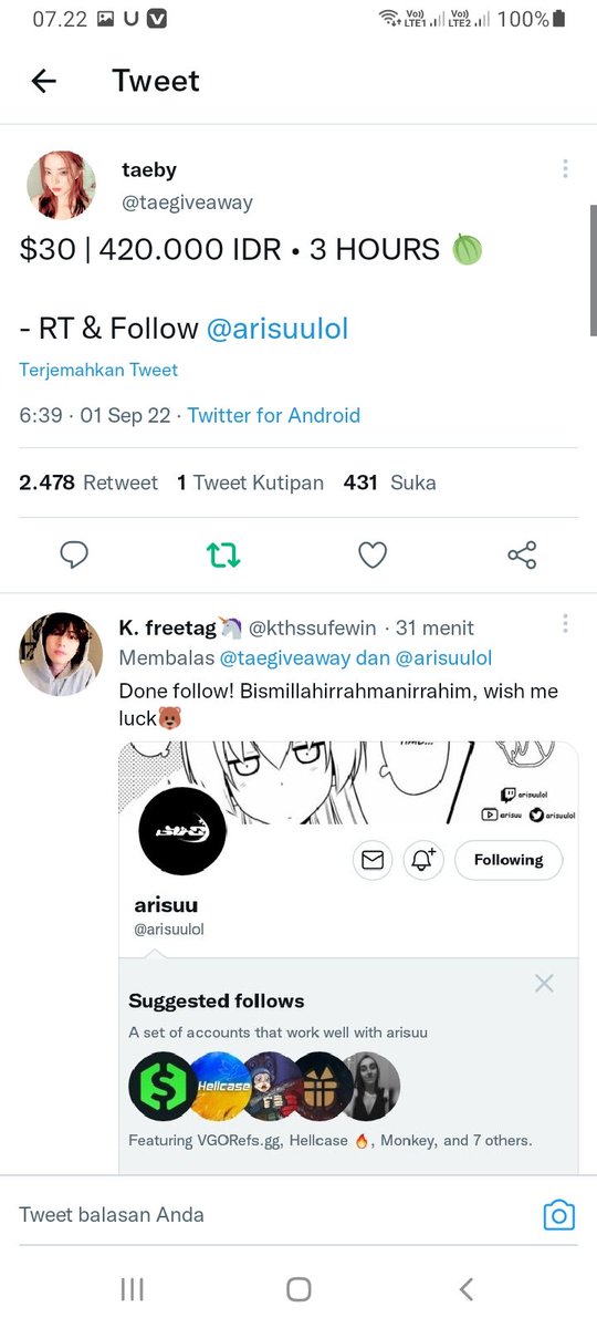 milo_kucing's tweet photo. @taegiveaway @arisuulol Bismillahhirahmanirahim
Done https://t.co/aF5CZohapR