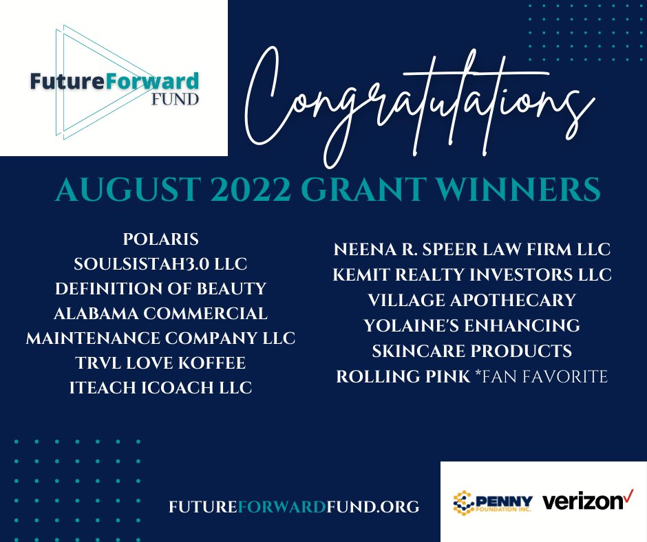 thepennyfdn's tweet image. Congratulations to the #Aug2022 Future Forward Grant Recipients! We hope this financial resource provides the opportunity for your business to continue forward! 
futureforwardfund.org 

#FutureForward2022  
#PennyFoundation #Verizon
