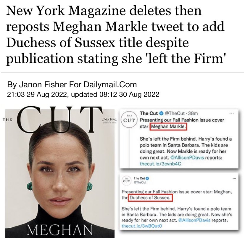 pilothardy's tweet photo. The same woman who demanded The Cut delete &amp; repost their tweet to include her duchess title is incredulous when called a diva. You couldn’t MAKE it up!! 😂🤣😂 https://t.co/K8nfTDrGNz