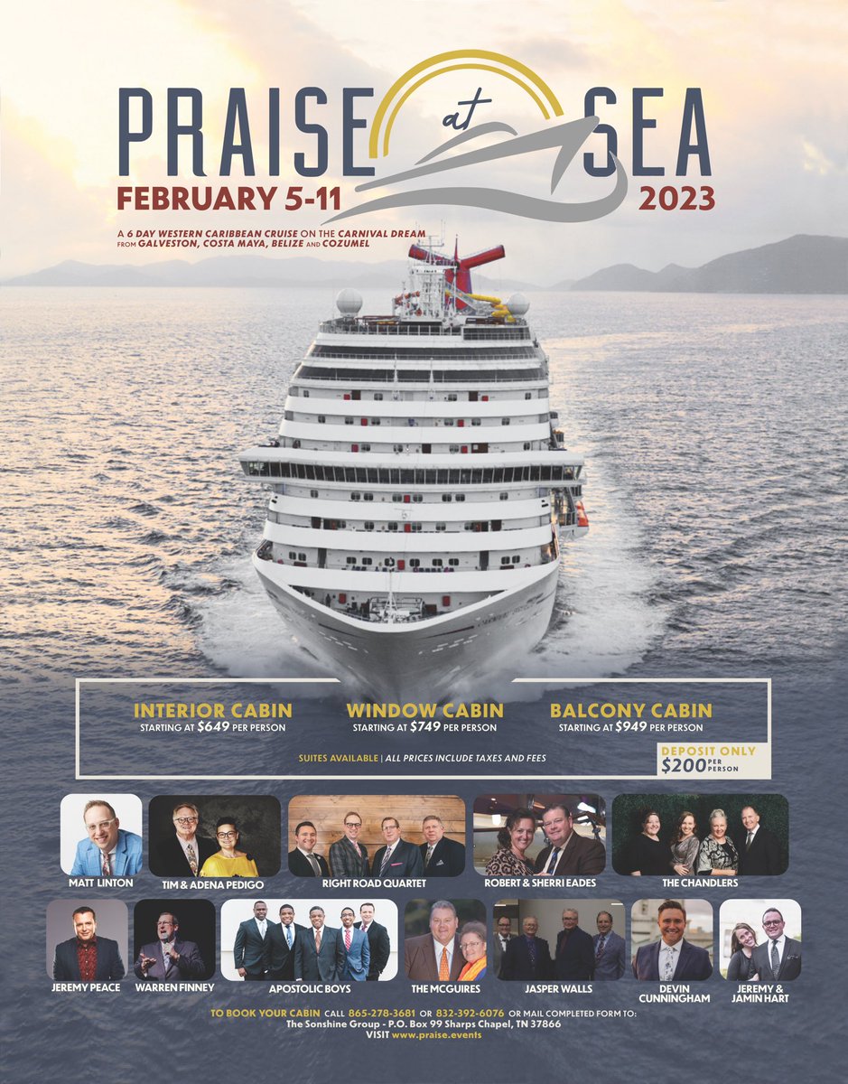 Sign up today and join us at sea!! TO BOOK YOUR CABIN CALL 832-392-6076 and tell them you are with Jeremy and Jamin.