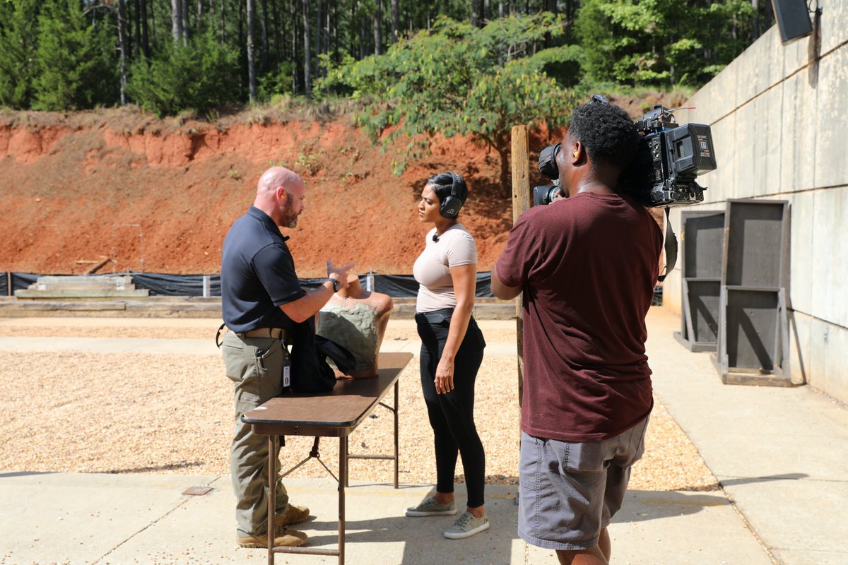GPSTC's tweet photo. Thank you to @WSBTV for coming out and working with our firearms instructors on a demonstration of a ballistic book bag and how it stands up against different calibers of ammunition. We look forward to the story this evening! https://t.co/obN9CGmxcY